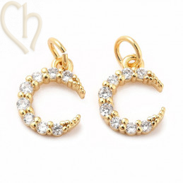 Charms Gold Plated maan 12mm met strass
