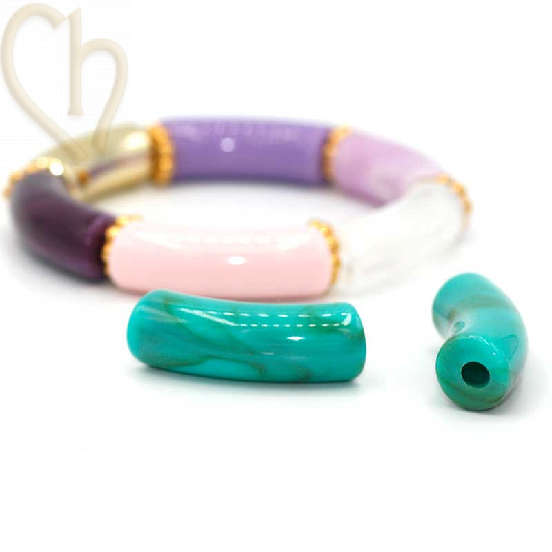 Acryl Tube beads 35*12mm Marbled Turquoise
