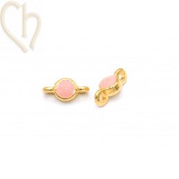 Tussenstuk Gold Plated rond 5mm met email Roze