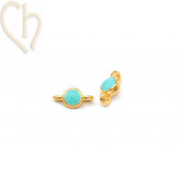 Tussenstuk Gold Plated rond 5mm met emaille Turquoise