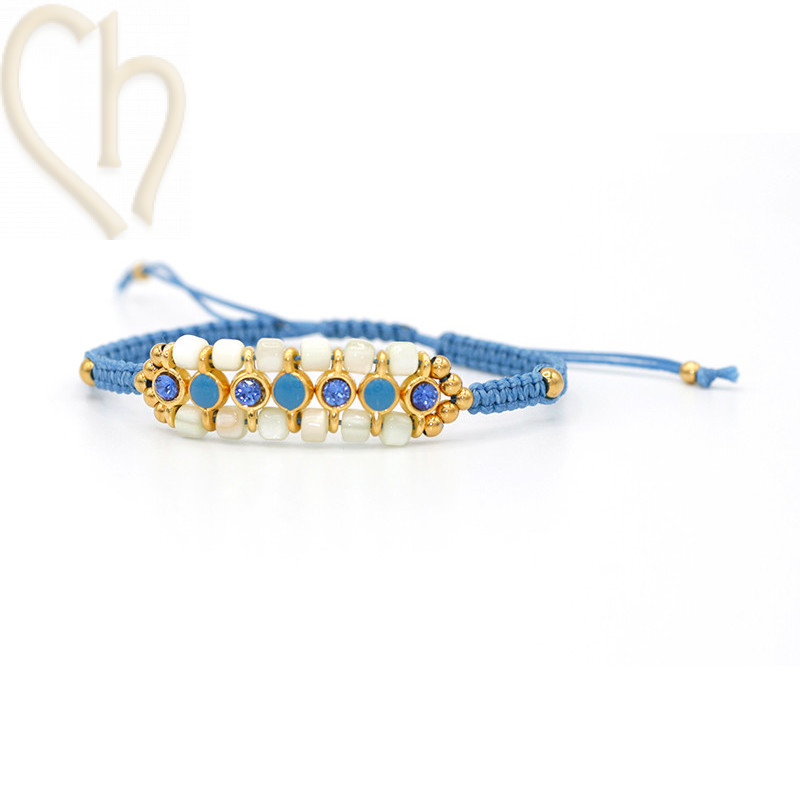 Kit bracelet macramé with enamel connectors and PP24 strass Blue