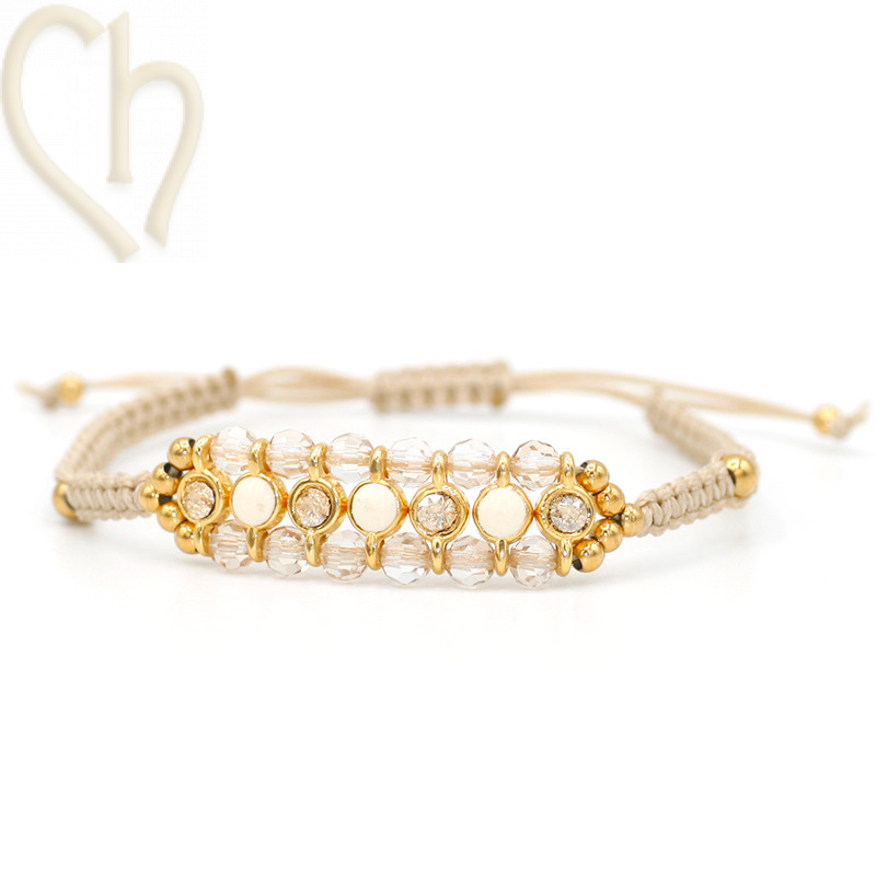 Kit van macramé armbandje met emaille connectors en strass PP24 Golden Shadow