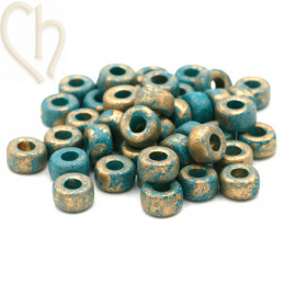 Ceramic Tube bead 9*5mm Turquoise II Gold
