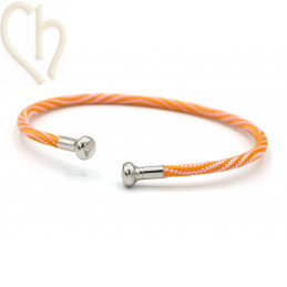 Bracelet stainless steel and Cord with screwable end - Orange and Rhodium