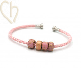 Bracelet Jonc acier Corde avec embout visé - Rose et Rhodium