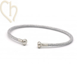 Bracelet stainless steel and Cord with screwable end - Grey Rhodium