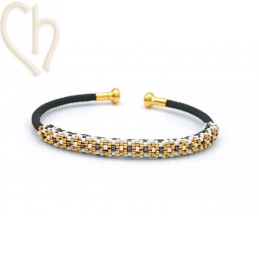 Bracelet stainless steel and Cord with screwable end - Black Gold Plated