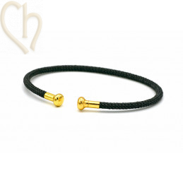 Bracelet Jonc acier Corde avec embout visé - Noir Gold Plated