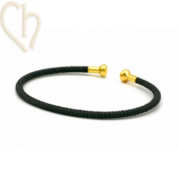 Bracelet Jonc acier Corde avec embout visé - Noir Gold Plated