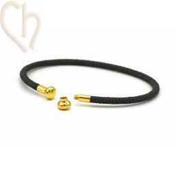 Bracelet Jonc acier Corde avec embout visé - Noir Gold Plated