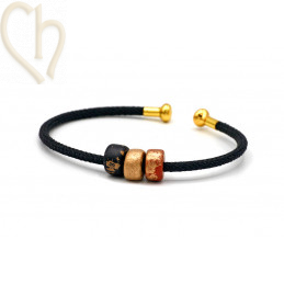 Bracelet Jonc acier Corde avec embout visé - Noir Gold Plated