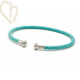 Bracelet Jonc acier Corde avec embout visé - Turquoise Rhodium