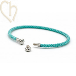 Bracelet stainless steel and Cord with screwable end - Turquoise Rhodium