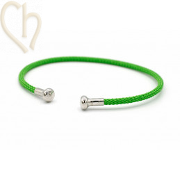 Bracelet Jonc acier Corde avec embout visé - Vert Rhodium