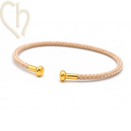 Armbandje edelstaal met Cord en afdraaiend eindstukje - Beige Gold Plated