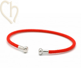 Bracelet Jonc acier Corde avec embout visé - Rouge Rhodium