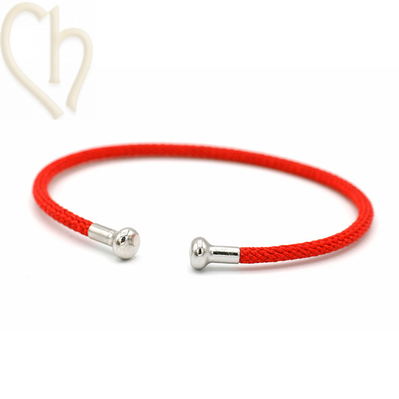 Bracelet stainless steel and Cord with screwable end - Red Rhodium