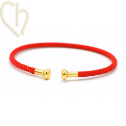 Armbandje edelstaal met Cord en afdraaiend eindstukje - Rood Gold Plated