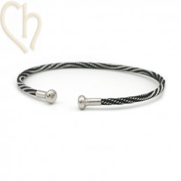 Bracelet stainless steel and Cord with screwable end - Black Silver Rhodium