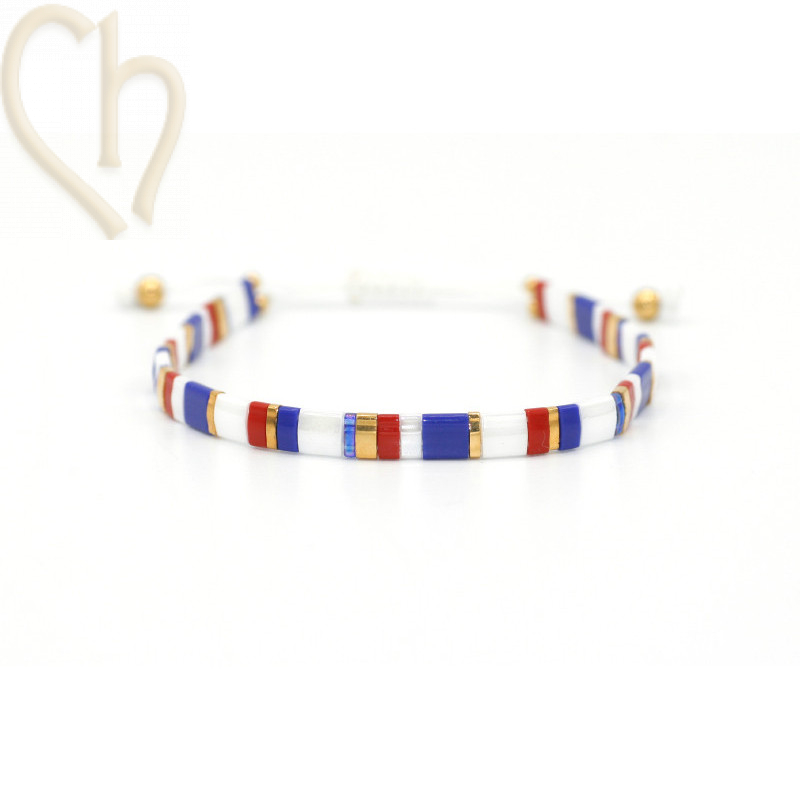 Kit bracelet with Miyuki Tila Red Cobalt Vive la France