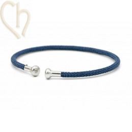 Bracelet Jonc acier Corde avec embout visé - Bleu Rhodium