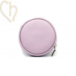 Leather purse wallet round with clip. color : Lila - Silver