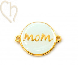 Spacer Gold Plated round 23mm with enamel Turquoise with inscription Mom