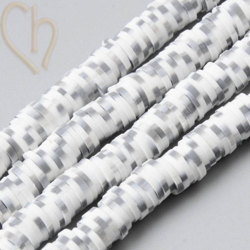 Heishi Rings 6mm Grey White String 40cm Heishi Rings 6mm Grey White String 40cm