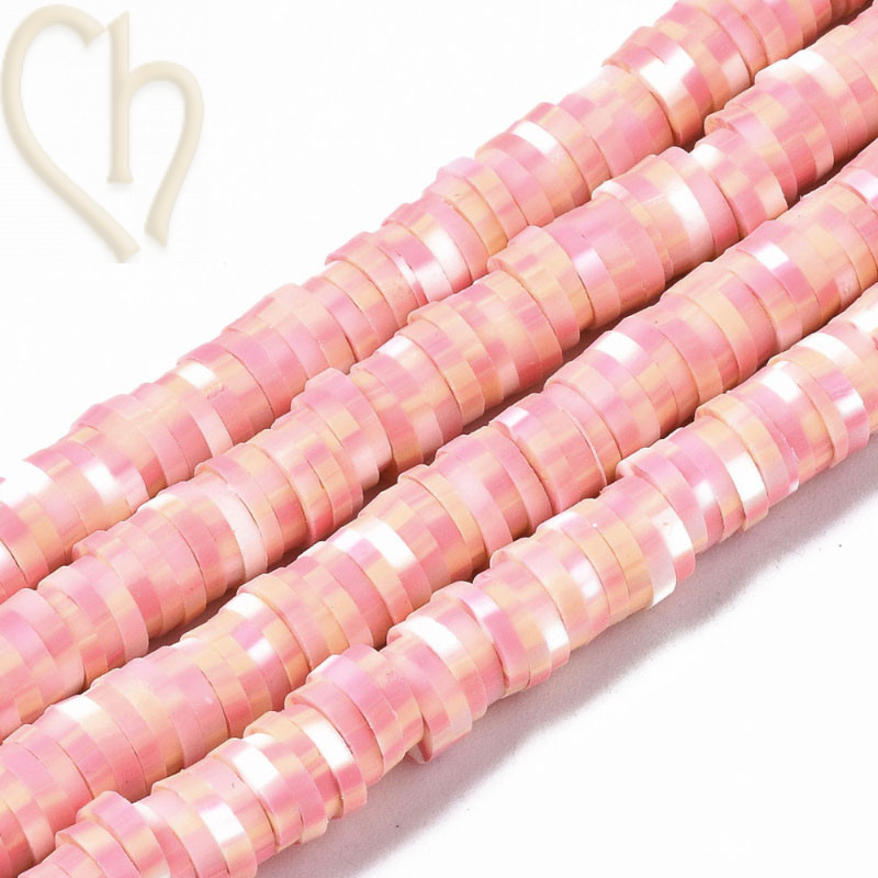 Heishi Rings 6mm White Pink String 40cm Heishi Rings 6mm White Pink String 40cm