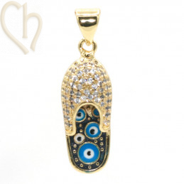 Charms Gold Plated babouche 21mm with rhinestones