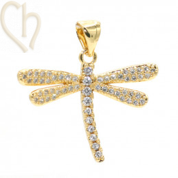 Charms Gold Plated Dragonfly 24mm with rhinestones