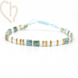 Armbandje met Miyuki kralen Tila Turquoise PicawhiGold