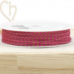 Bobijn 10m polyester draad voor macramé 0,8mm met Goudfil - Fuchsia