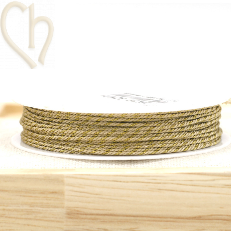 Bobinne 10m fil polyester pour macramé 0,8mm avec mix Goldfil - Beige