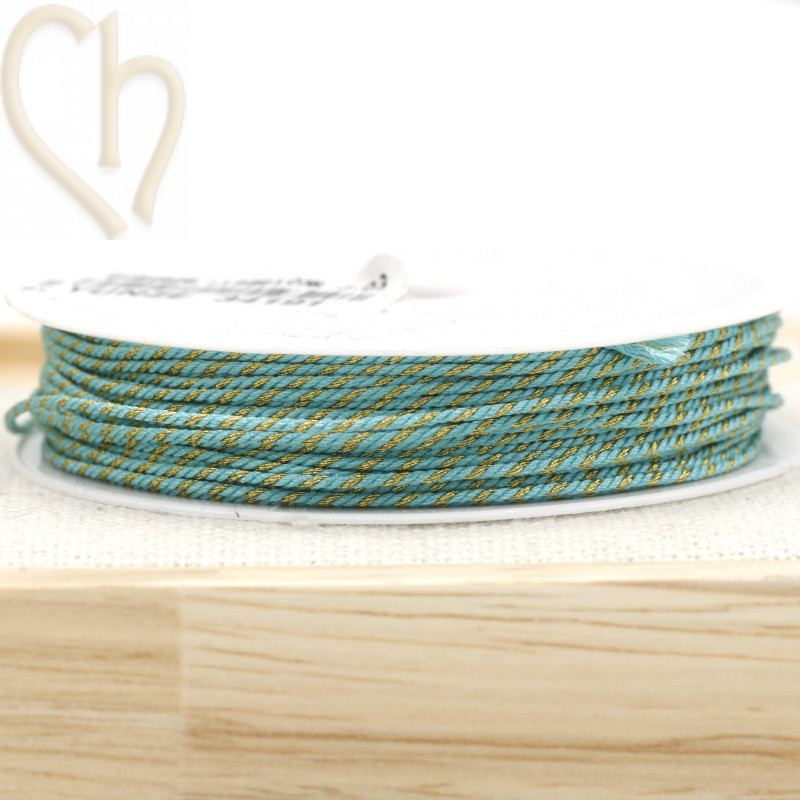 Spool 10mm polyester macramé thread 0,8mm with Goldfil - Turquoise