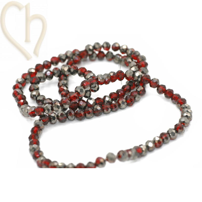 Ronde aplatie facettées 3x2mm couleur Rouge