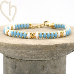 Kit bracelet ByElle avec Superduo perles - Turquoise Blanc