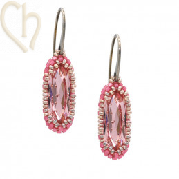 Oorbellen met Miyuki en Charl'stone Crystal Light Rose