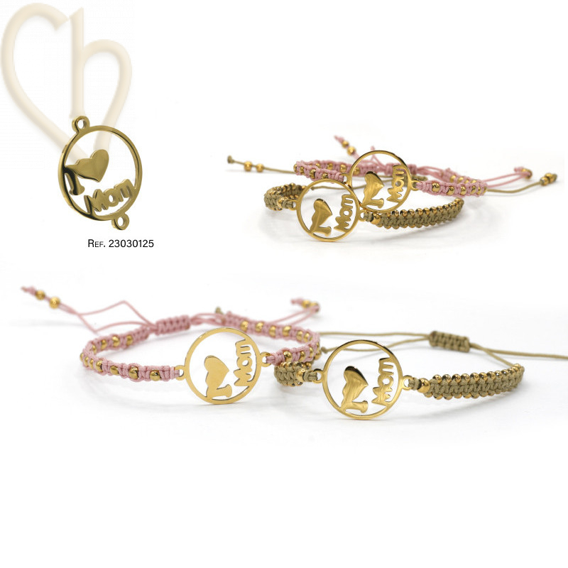 Intercalaire rond 23mm Gold Plated avec inscription I love Mom