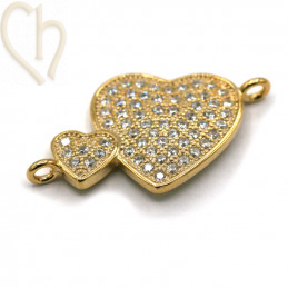Intercalaire Argent .925 Gold Plated Coeur 25mm avec strass