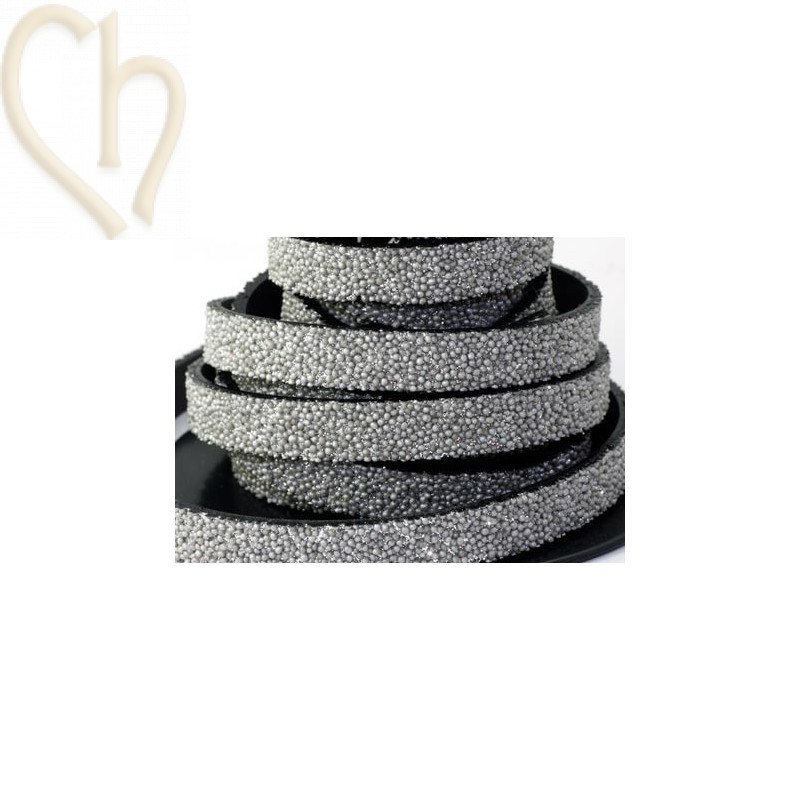 leder plat 10mm caviar silver