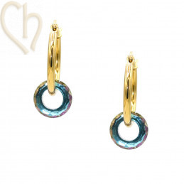 Earhoops round 20mm Gold Plated with Charl'stone Cristal Cosmic Ring - Violet Blue