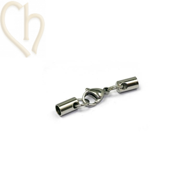 fermoir musqueton acier + 2 embouts 4mm