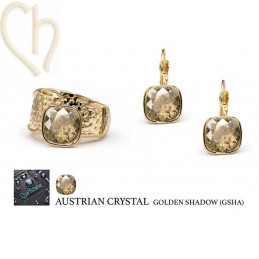 Charl'stone Bague reglable et Boucles d'Oreille Gold Plated avec Cristal Autriche 10mm 4470 - Golden Schaduw (GSHA)