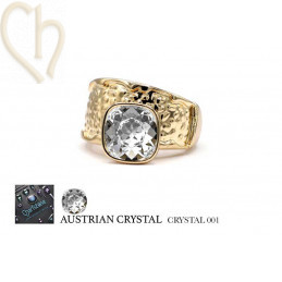 Charl'stone Ring regelbaar en Oorbellen Gold Plated met Oostenrijks Kristal 10mm 4470 - Crystal 001
