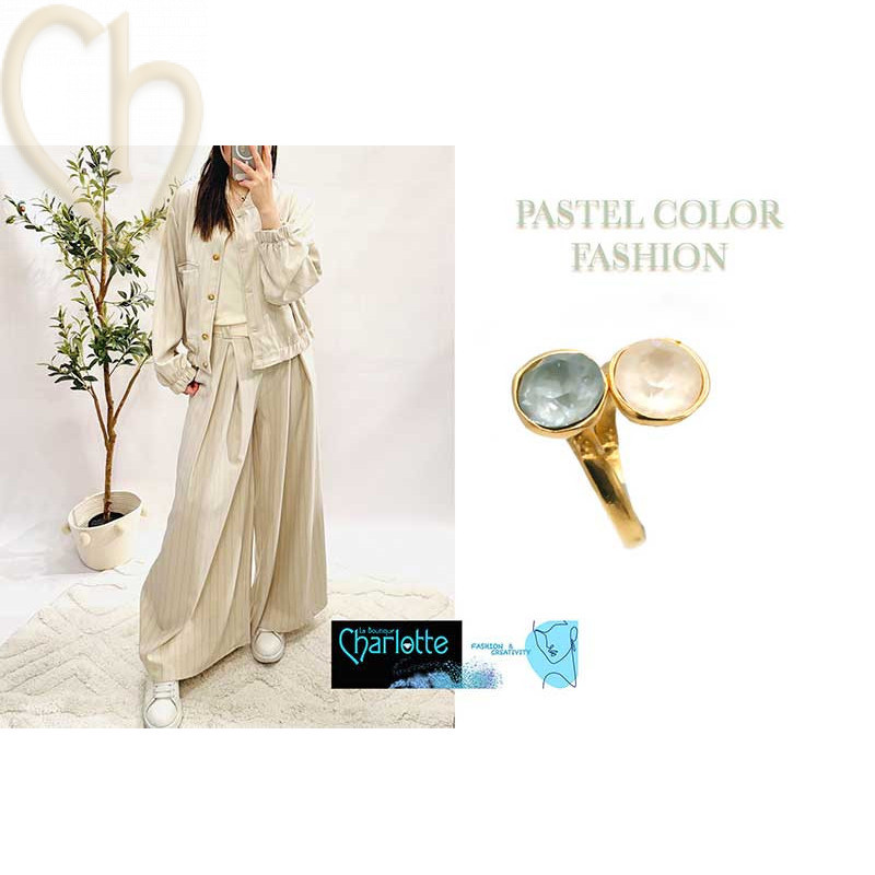 Ring adjustable Gold Plated for 2 Austrian Crystal strass Agave - Linen Ignite