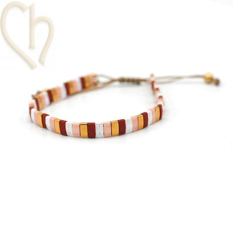 Armbandje met Miyuki kralen Tila Salmon Red Gold