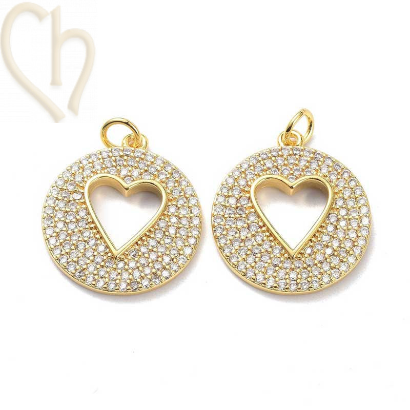 Charms Gold Plated Coeur 20mm avec strass