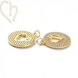 Charms Gold Plated Hart 20mm met strass