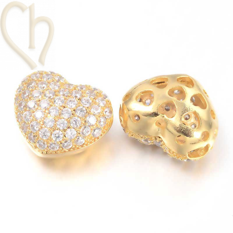 Charms Gold Plated Coeur 14mm avec strass